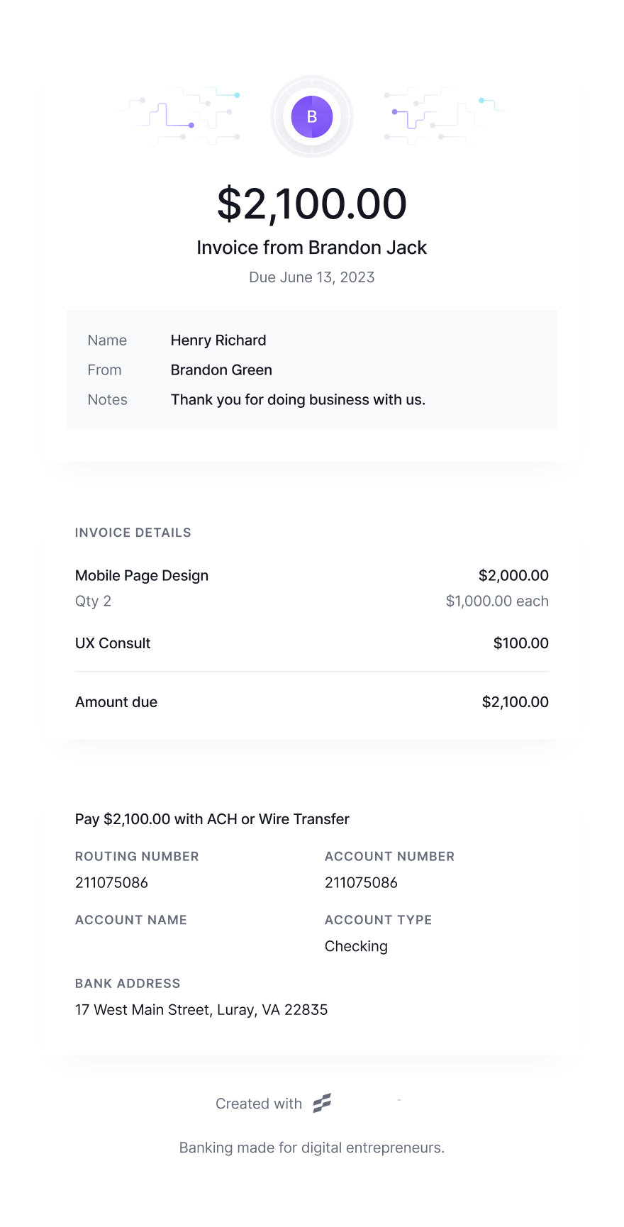 Onepaybank - Invoicing